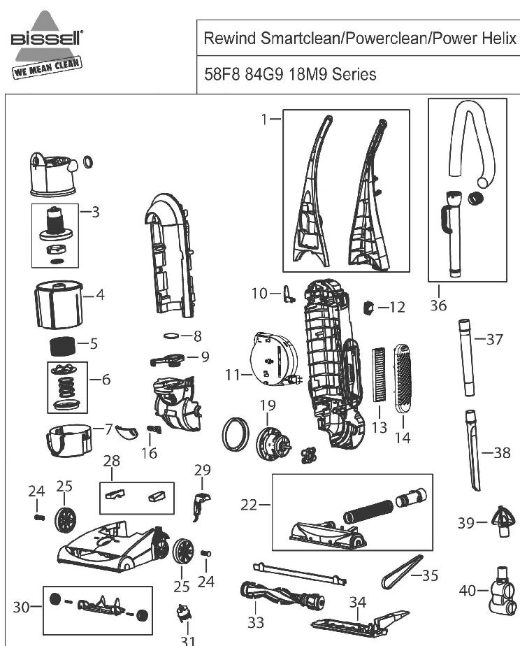 Section 1 Diagram and Parts List for 58F8R  Bissell Hand Vacuum