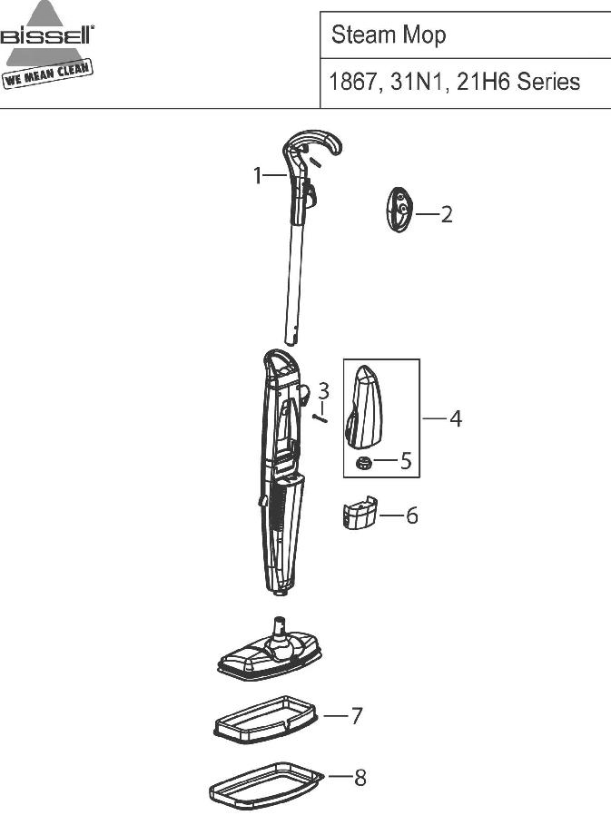 Section 1 Diagram and Parts List for 21H68  Bissell Hand Vacuum