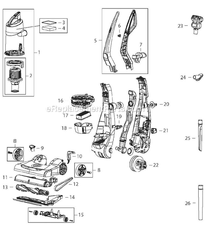 Page A Diagram and Parts List for 7636  Bissell Upright Vacuum