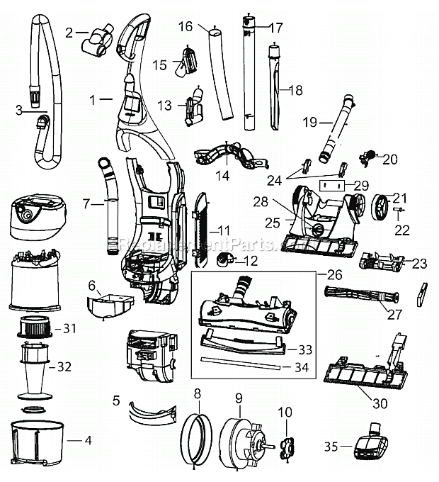 Page A Diagram and Parts List for 87B4  Bissell Upright Vacuum
