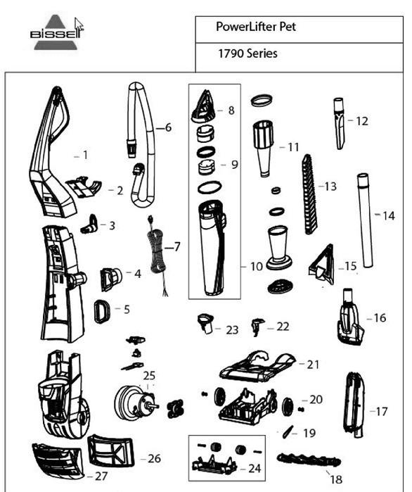 Section 1 Diagram and Parts List for 1793  Bissell Hand Vacuum