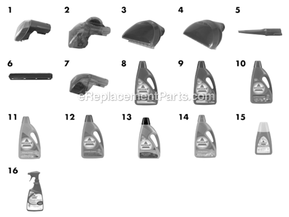Accessories Diagram and Parts List for 9400-4  Bissell Carpet Cleaner