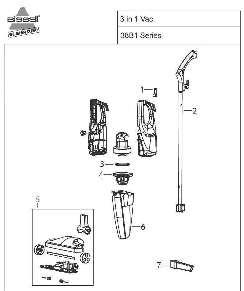 Section 1 Diagram and Parts List for 10597  Bissell Hand Vacuum