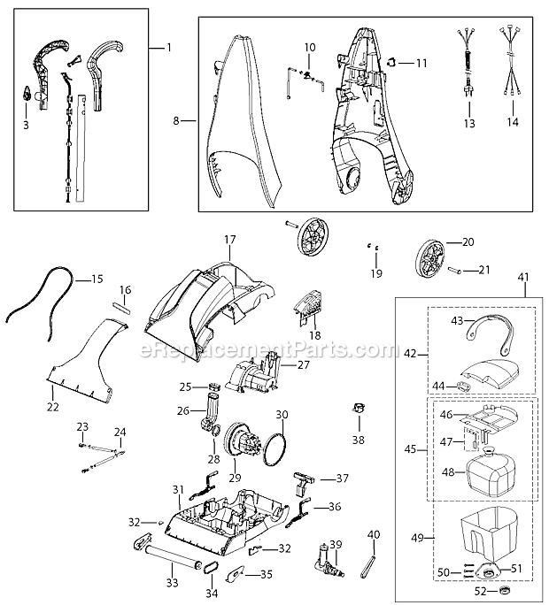 Page A Diagram and Parts List for 9E00  Bissell Carpet Cleaner
