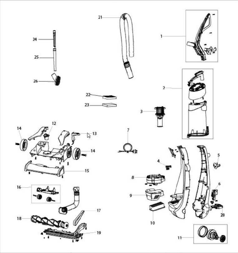 Section 1 Diagram and Parts List for 1813  Bissell Hand Vacuum