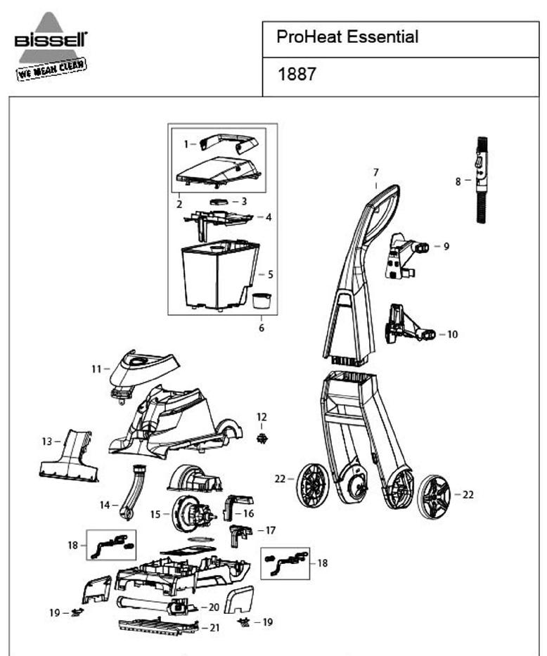 Section 1 Diagram and Parts List for 1887  Bissell Hand Vacuum