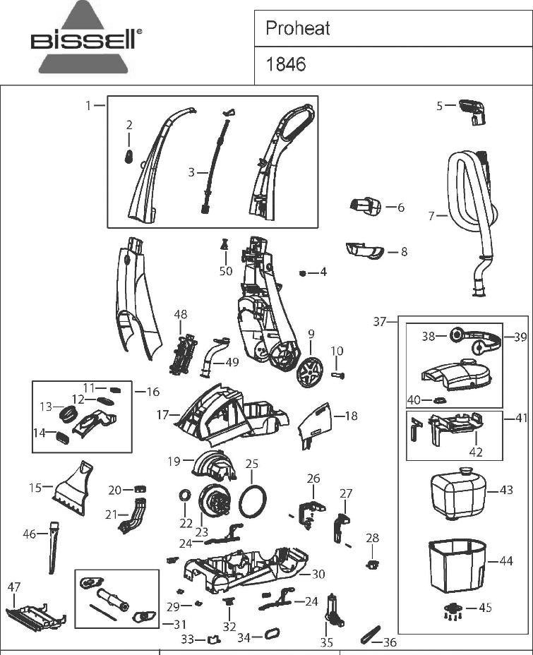 Section 1 Diagram and Parts List for 1846  Bissell Hand Vacuum