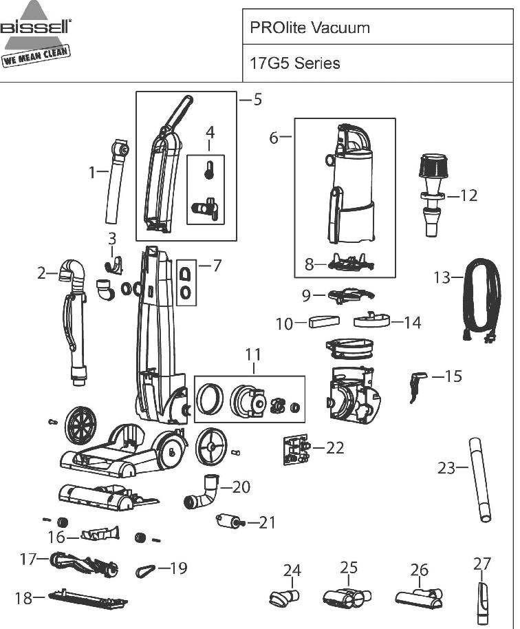 Section 1 Diagram and Parts List for 17G5H  Bissell Hand Vacuum