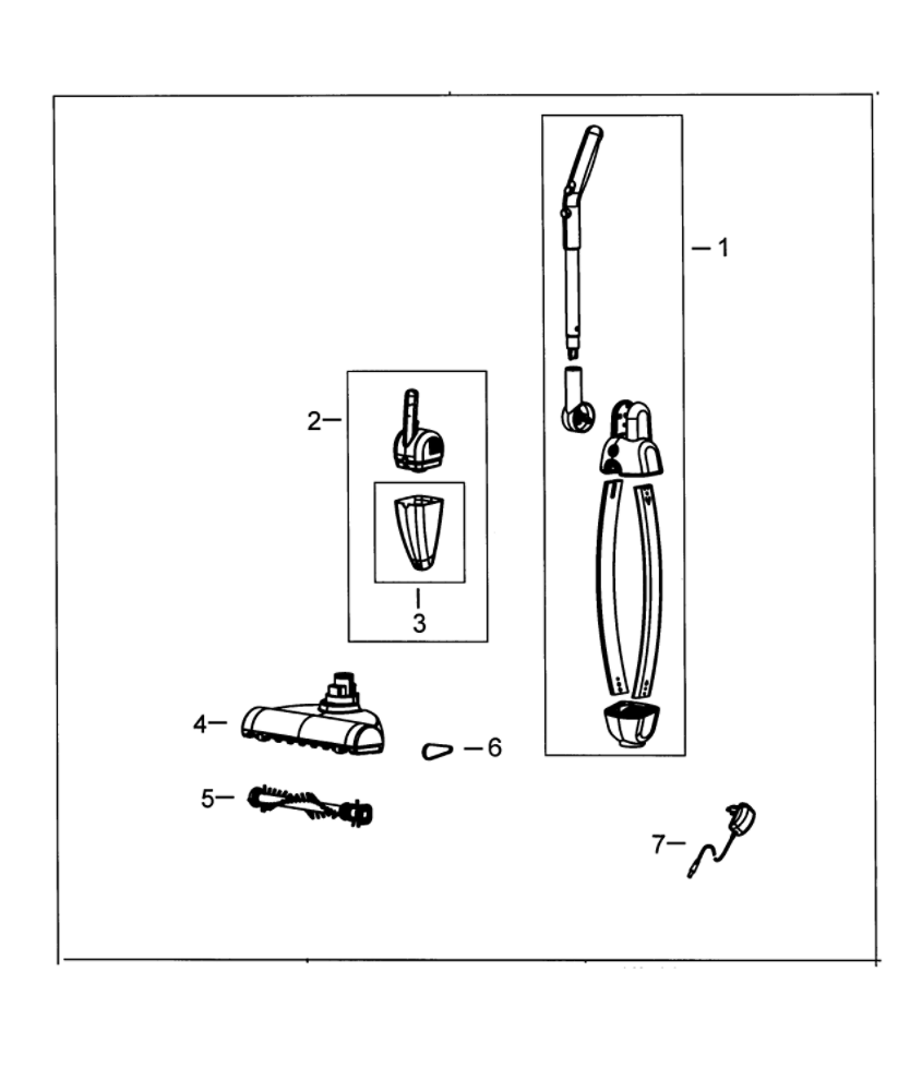 Vacuum Assembly Diagram and Parts List for 75Q3T  Bissell Upright Vacuum
