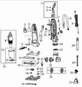 Page A Diagram and Parts List for 16N5  Bissell Upright Vacuum