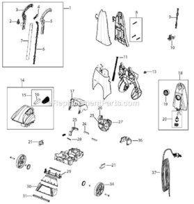 Part Location Diagram of B-204-1104 Bissell Handle - Rt Side