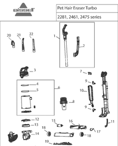 Section 1 Diagram and Parts List for 2475  Bissell Hand Vacuum