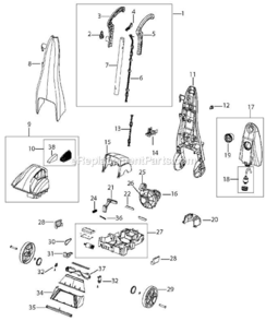Page A Diagram and Parts List for 2050B  Bissell Carpet Cleaner