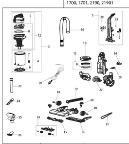 Section 1 Diagram and Parts List for 1701  Bissell Hand Vacuum