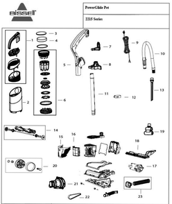 Section 1 Diagram and Parts List for 22152  Bissell Hand Vacuum
