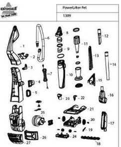 Section 1 Diagram and Parts List for 1309  Bissell Hand Vacuum