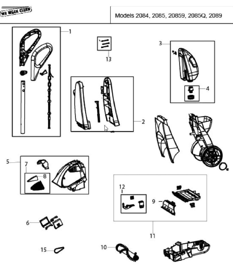 Section 1 Diagram and Parts List for 2084  Bissell Hand Vacuum