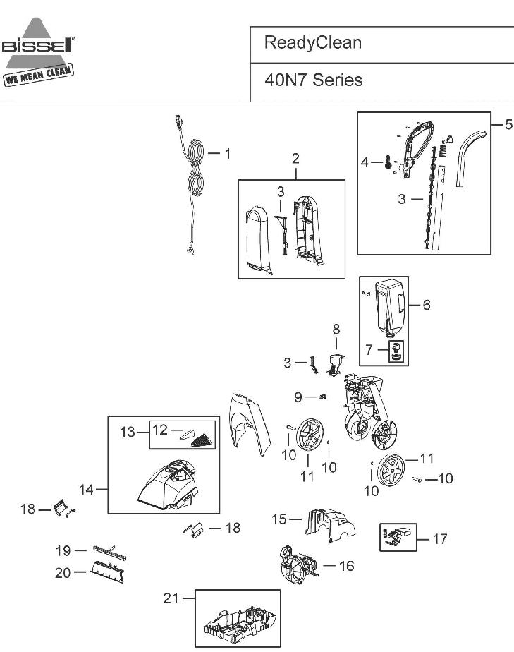 Section 1 Diagram and Parts List for 40N7T  Bissell Hand Vacuum
