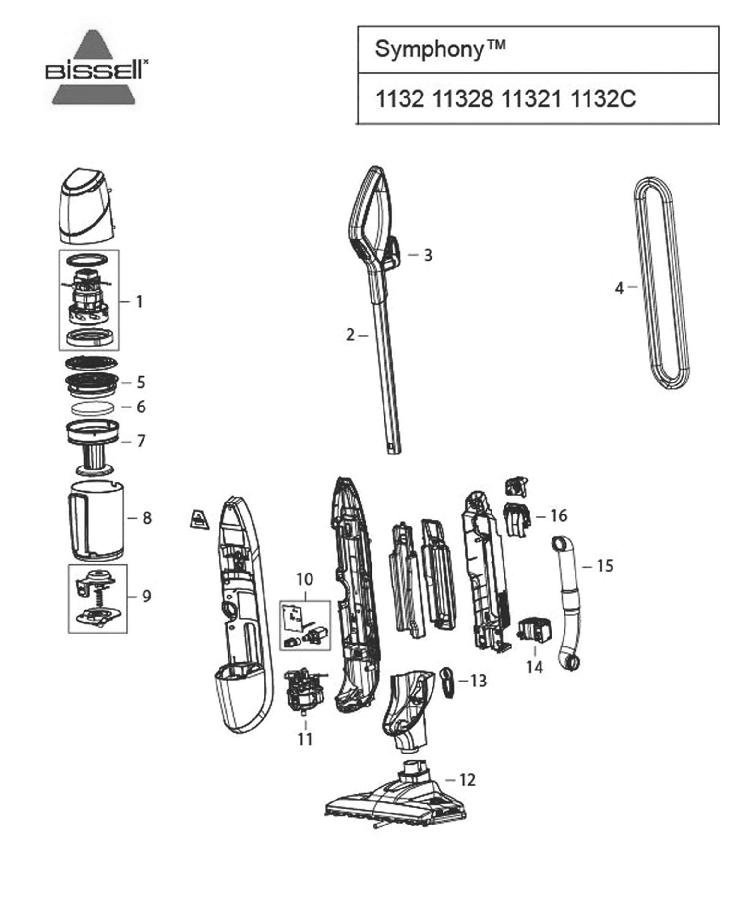 Section 1 Diagram and Parts List for 11321  Bissell Hand Vacuum