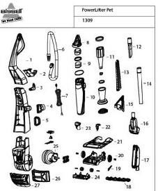 Section 1 Diagram and Parts List for 1309  Bissell Hand Vacuum