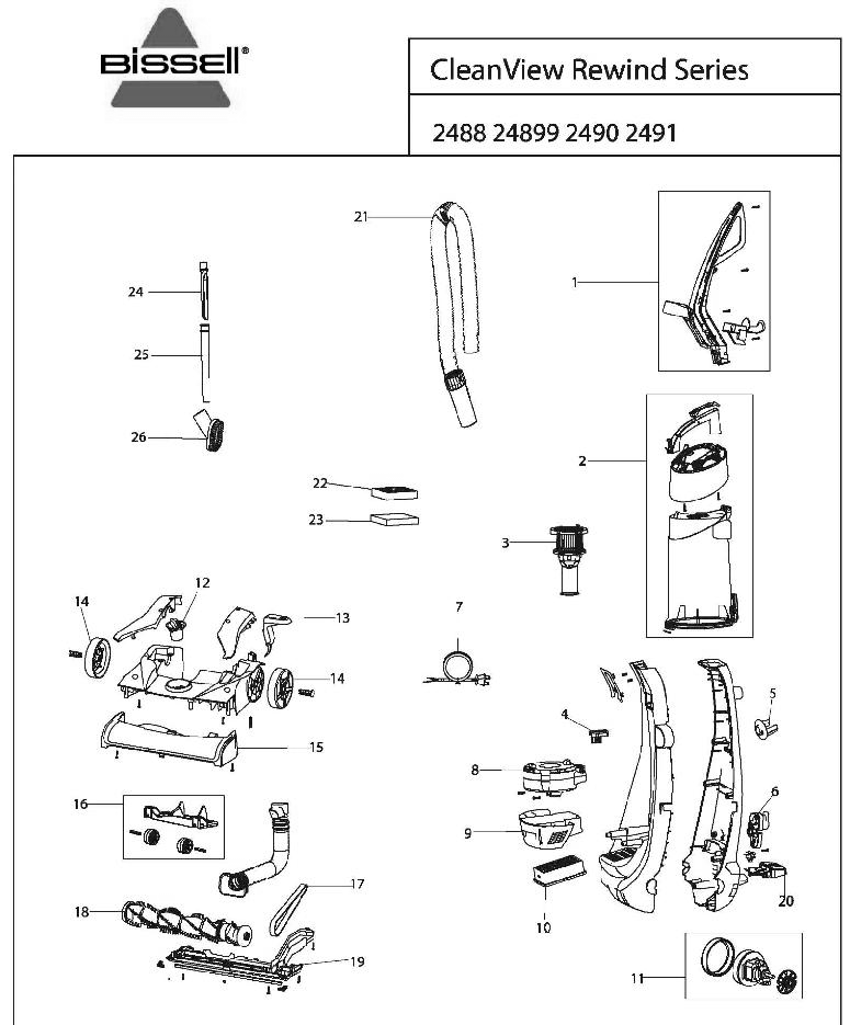 Section 1 Diagram and Parts List for 2491  Bissell Hand Vacuum