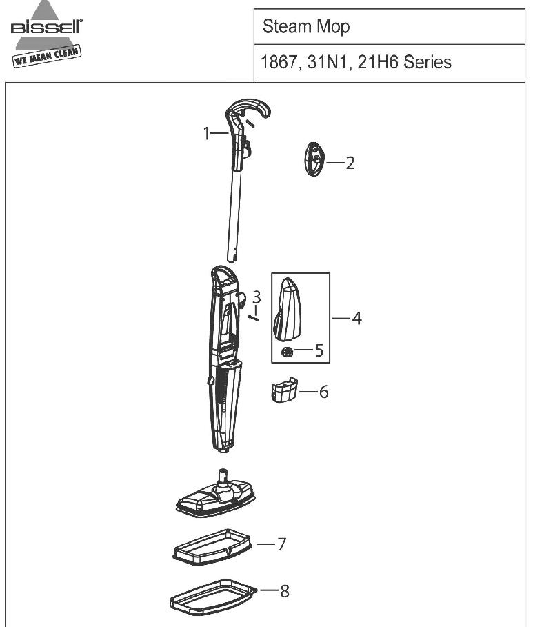 Section 1 Diagram and Parts List for 1867D  Bissell Hand Vacuum