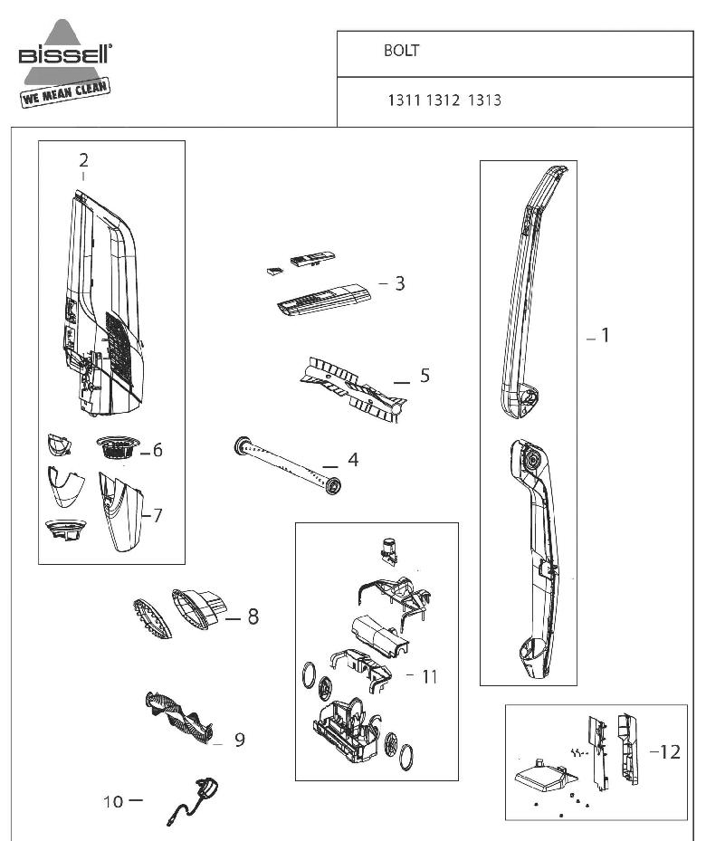 Section 1 Diagram and Parts List for 1311  Bissell Hand Vacuum