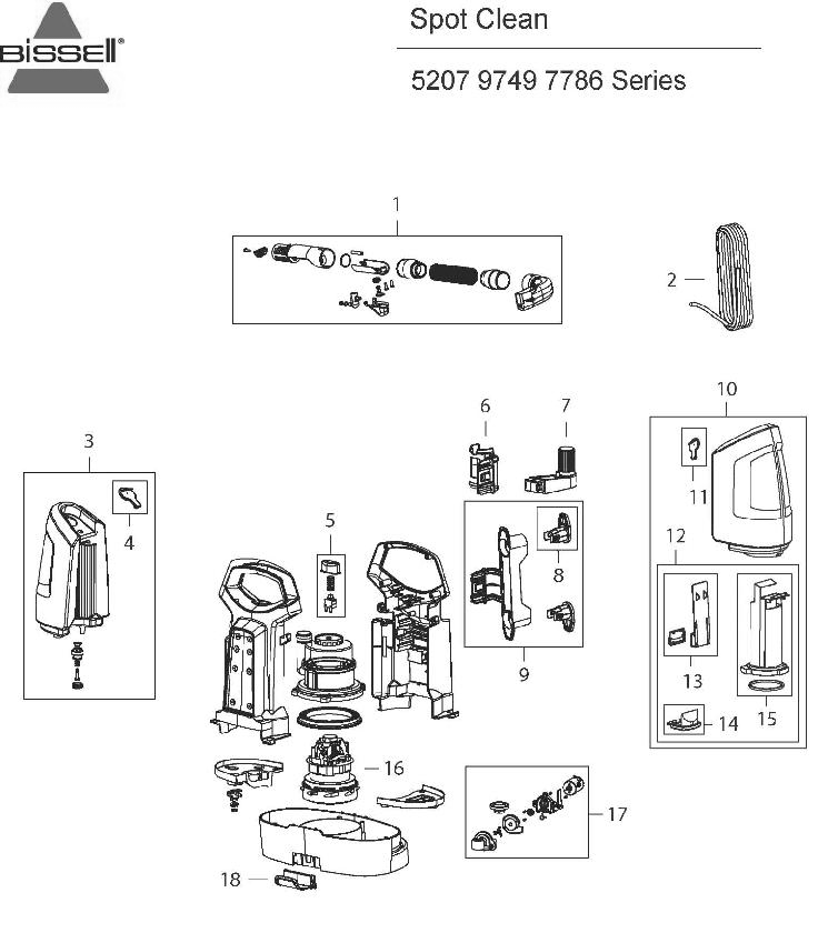 Section 1 Diagram and Parts List for 9749  Bissell Hand Vacuum