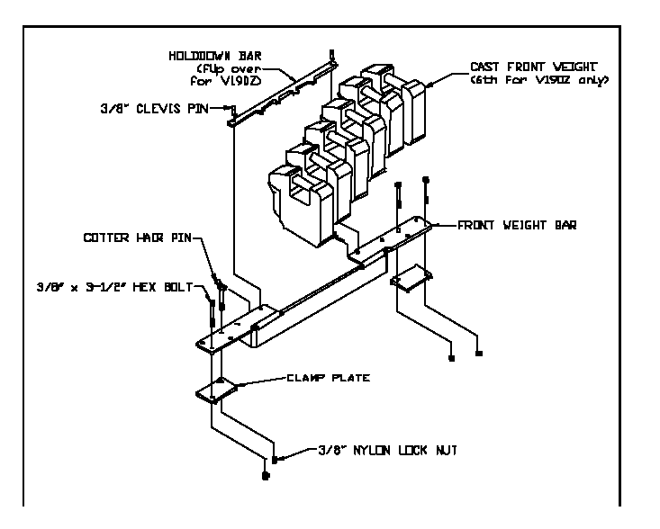 Weight System Diagram and Parts List for V260Z (968999523)(2005-04) Bluebird Lawn Tractor Accessories