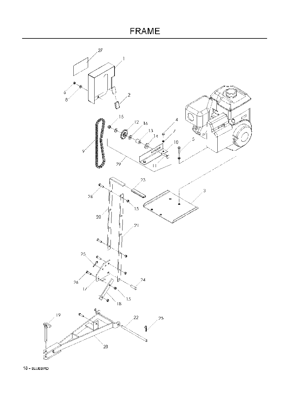 Frame And Engine Diagram and Parts List for TOWABLECOMBERD110 (539011100)(2008-04) Bluebird Dethatcher