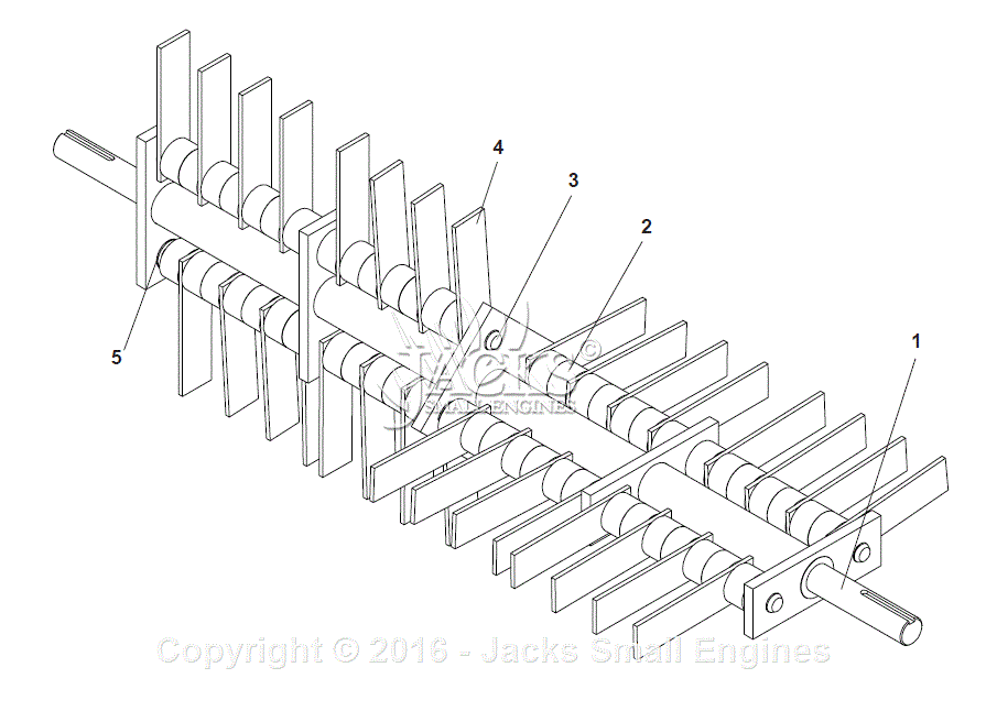 Flail Reel Assembly Diagram and Parts List for PR22H5FA 2002-12 Bluebird Dethatcher