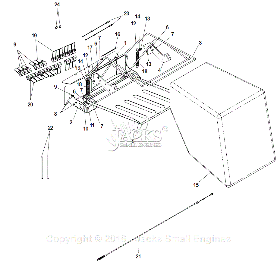 Bagger Assembly Diagram and Parts List for PR22H5FA 2002-12 Bluebird Dethatcher