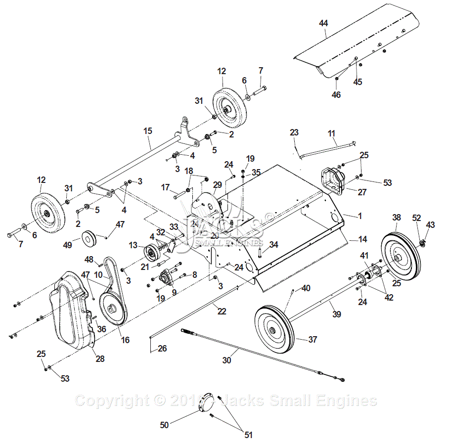 Body Assembly Diagram and Parts List for PR22H5FA 2002-12 Bluebird Dethatcher