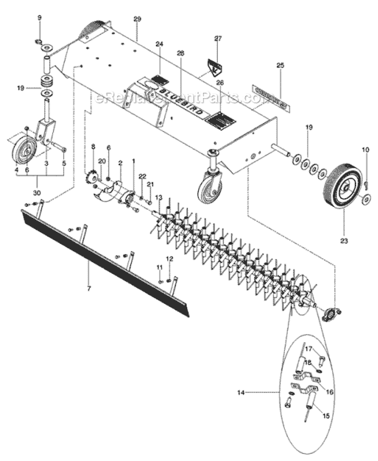 Page B Diagram and Parts List for D110 539011100 - 2010-05 Bluebird Dethatcher
