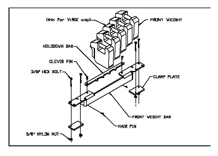 Weight System Diagram and Parts List for V190Z 2002-04 Bluebird Lawn Tractor Accessories