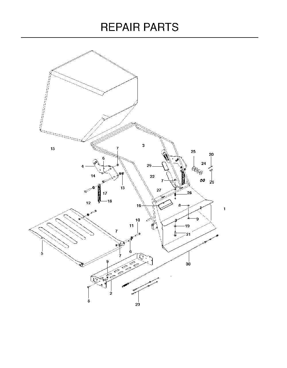Collection Bag Diagram and Parts List for BAGGERKIT 2010-06 Bluebird Lawn Tractor Accessories