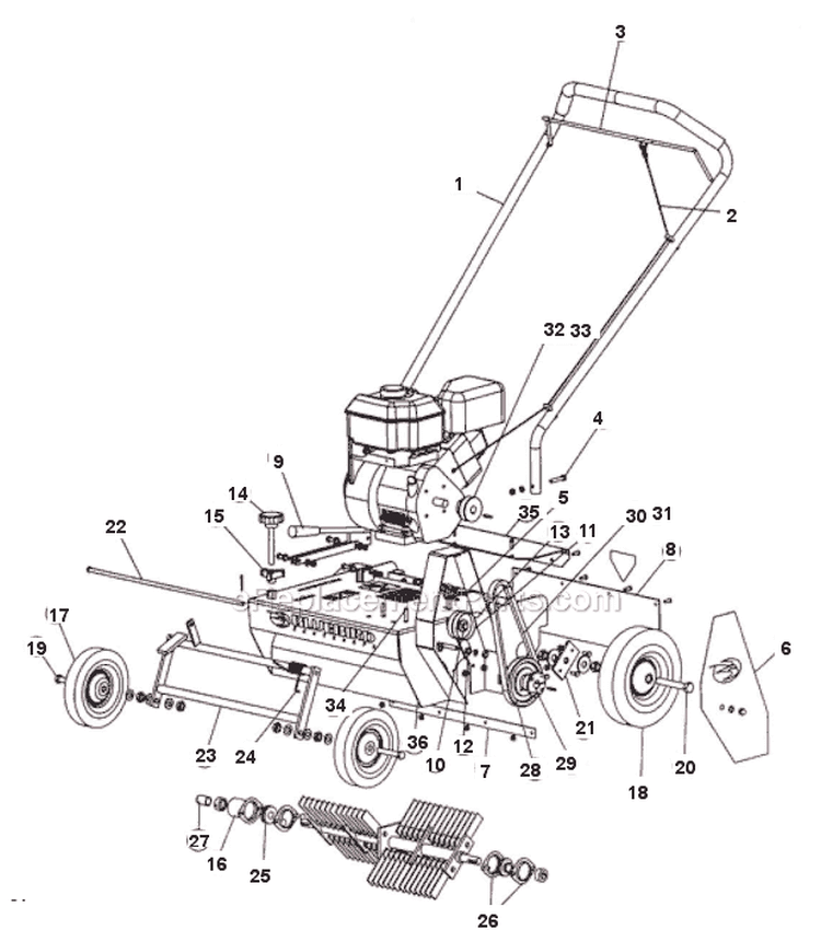 Page G Diagram and Parts List for P18 2002-12 Bluebird Dethatcher