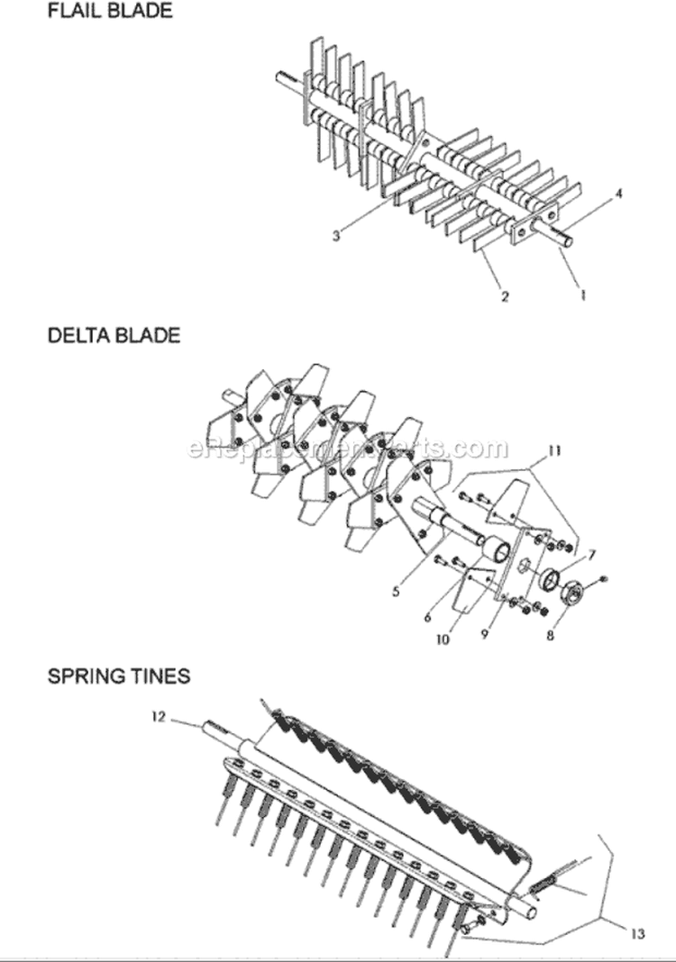 Page B Diagram and Parts List for PR18B5FA 968999417 - 2010-04 Bluebird Dethatcher