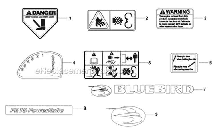 Page B Diagram and Parts List for PR18B5NRA 966067401 - 2010-06 Bluebird Dethatcher