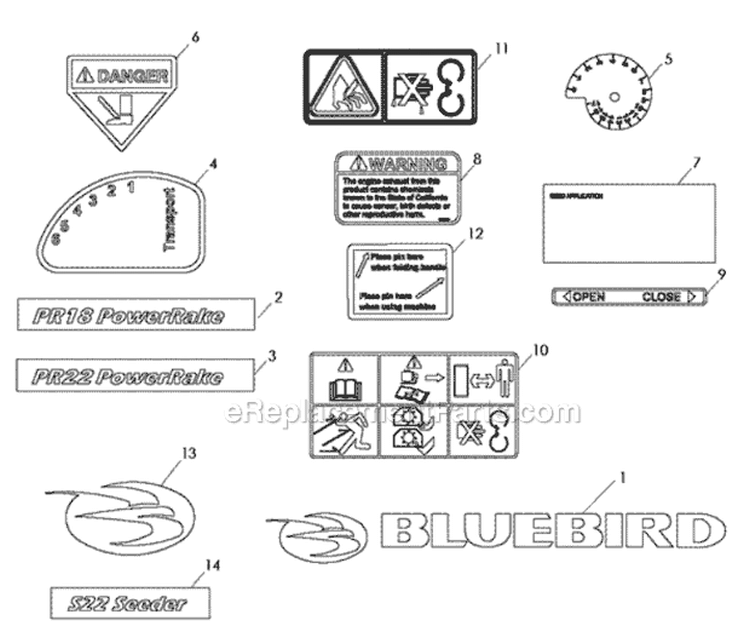 Page C Diagram and Parts List for PR18B5NRA 968999418 - 2010-04 Bluebird Dethatcher
