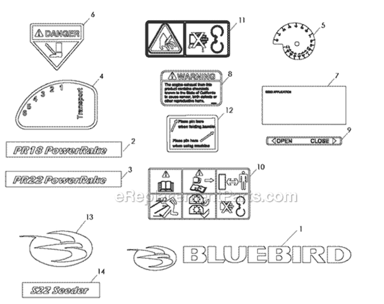 Page C Diagram and Parts List for PR18BFAC 968999643 - 2008-05 Bluebird Dethatcher