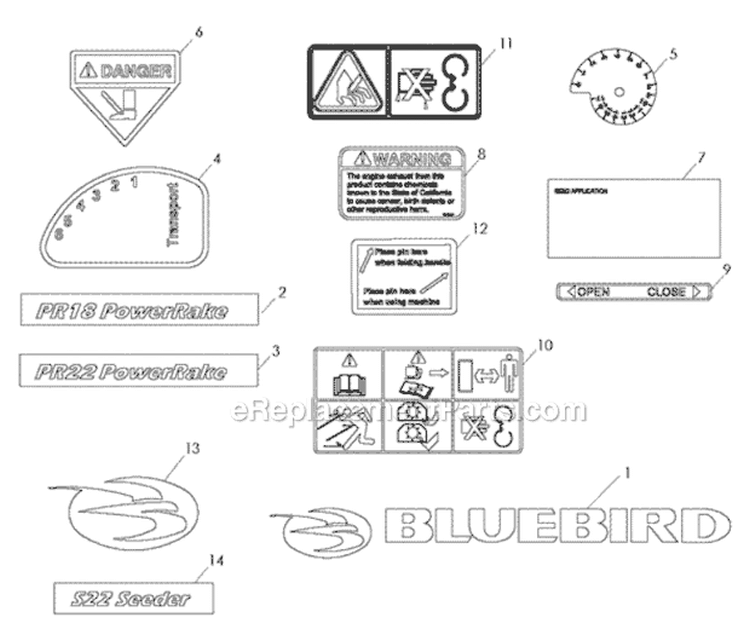 Page C Diagram and Parts List for PR18H5FA 968999419 - 2010-04 Bluebird Dethatcher