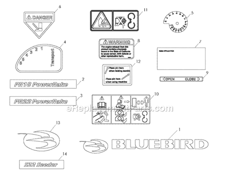 Page C Diagram and Parts List for PR18NEFA 968999421 - 2010-04 Bluebird Dethatcher