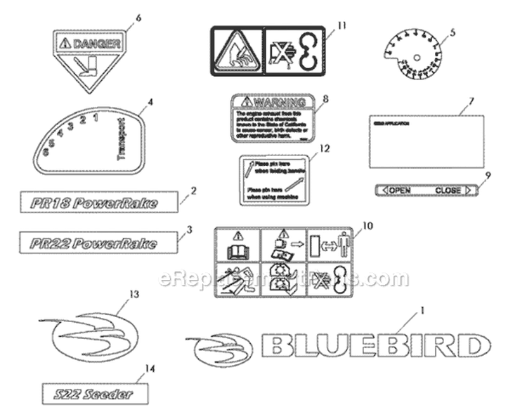 Page C Diagram and Parts List for PR22B5FA 968999422 - 2010-04 Bluebird Dethatcher