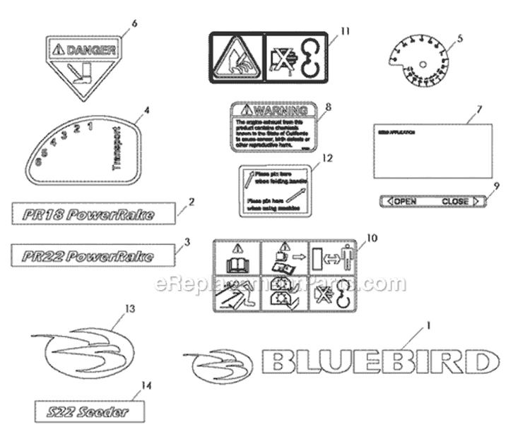 Page D Diagram and Parts List for PR22B5FBA 968999423 - 2010-04 Bluebird Dethatcher