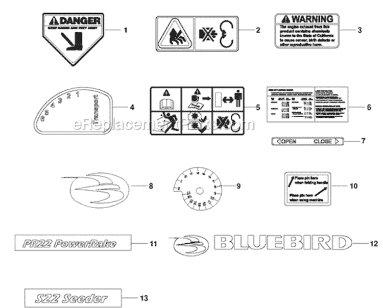 Page B Diagram and Parts List for PR22B5NRA 966067701 - 2010-06 Bluebird Dethatcher