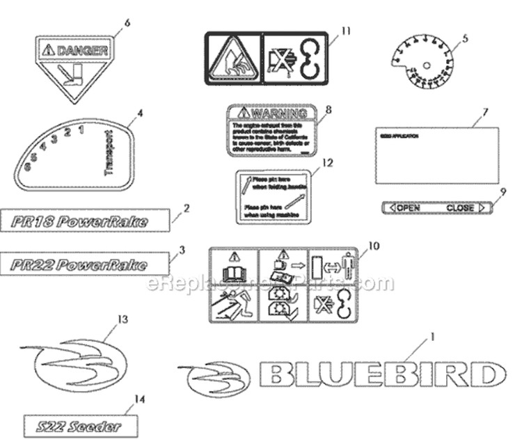 Page C Diagram and Parts List for PR22B8FA 968999425 - 2010-04 Bluebird Dethatcher