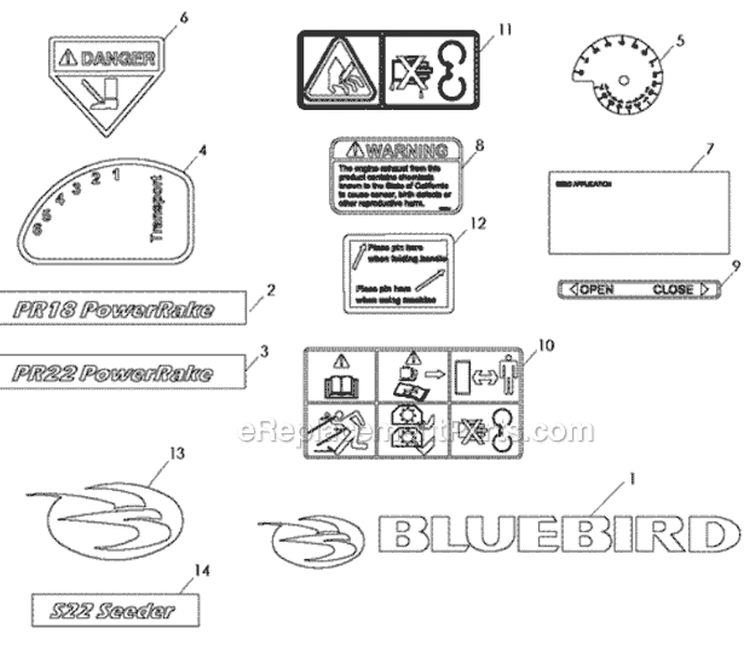 Page C Diagram and Parts List for PR22H5FA 968999427 - 2010-04 Bluebird Dethatcher