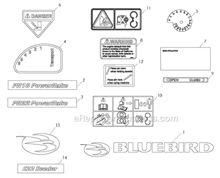 Page D Diagram and Parts List for PR22H5FBA 968999428 - 2010-04 Bluebird Dethatcher
