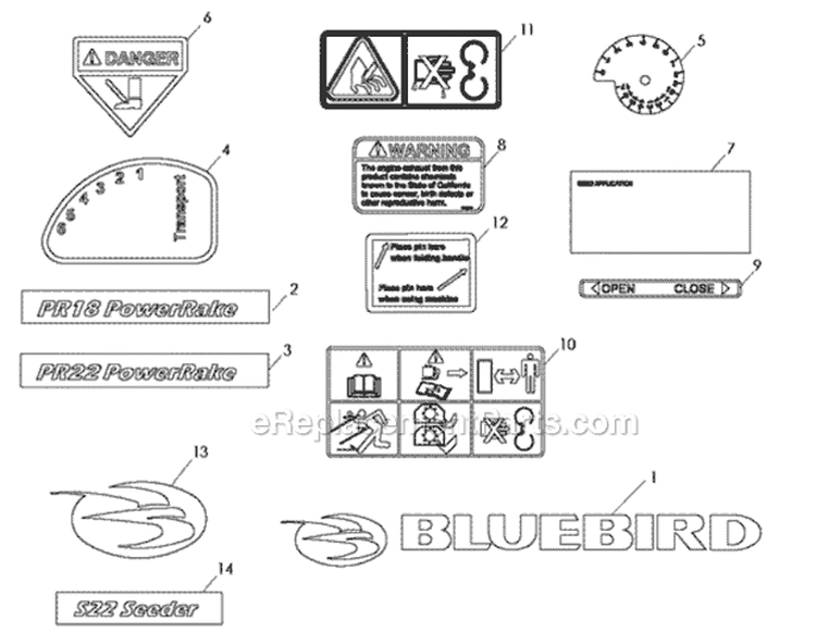 Page C Diagram and Parts List for PR22H5NRA 968999429 - 2010-04 Bluebird Dethatcher